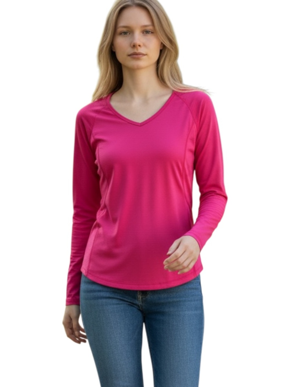 Jockey Women's Long-Sleeve V-Neck Top - Fuchsia